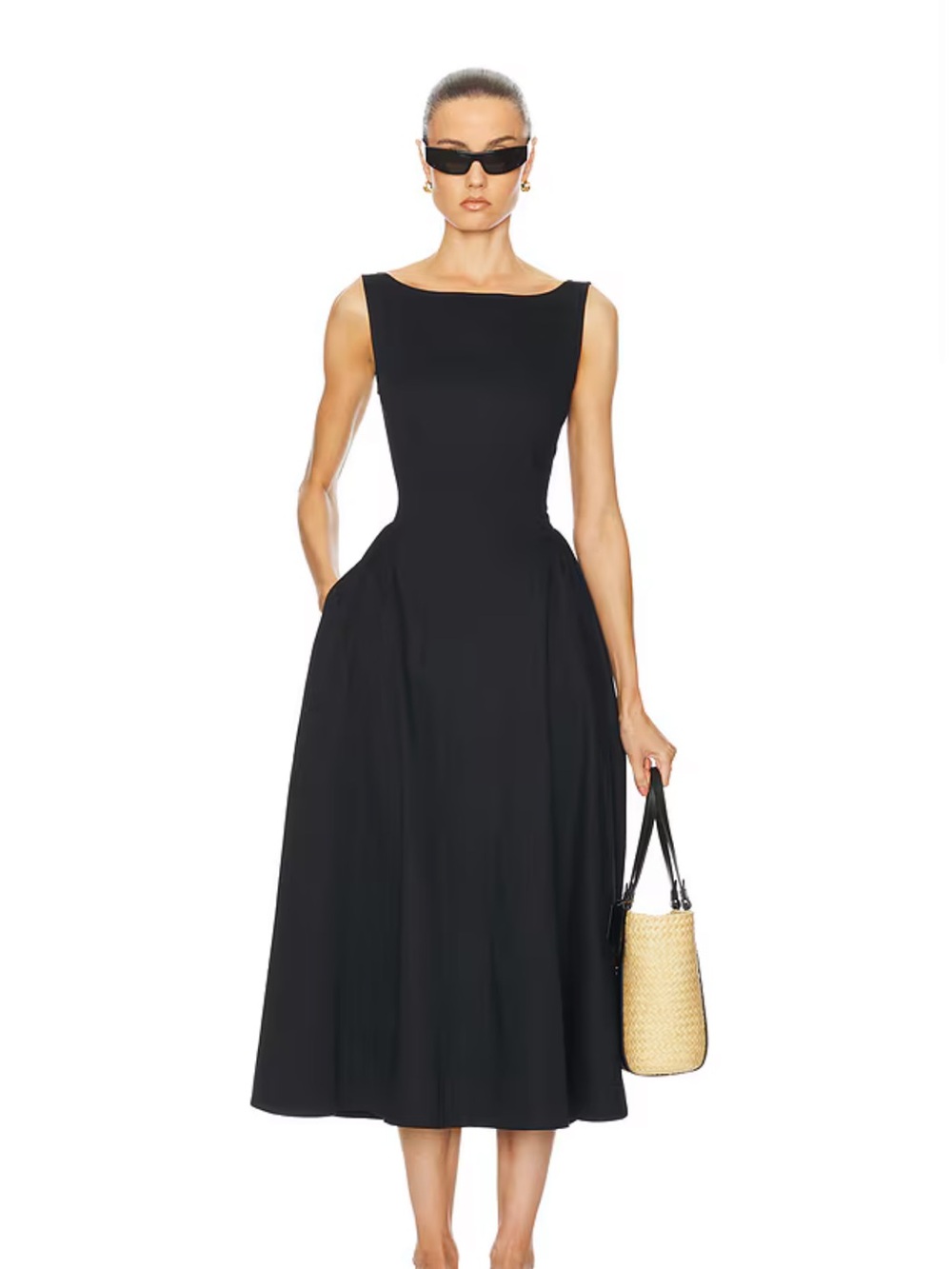 Helsa Stretch Cotton Sateen Midi Dress in Black BNOWT - Picture 6 of 9